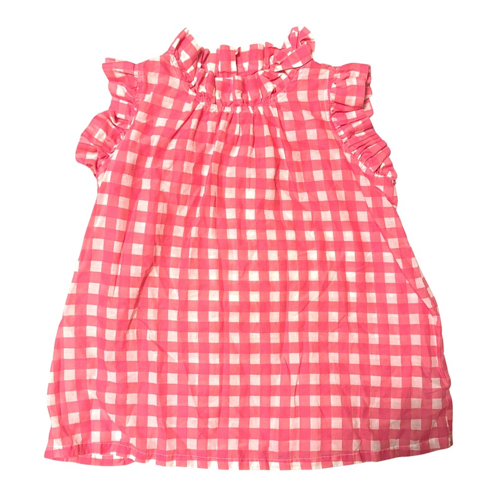 Jude Connally Pink Gingham Ruffle Neck Flutter Sleeve Blouse Small